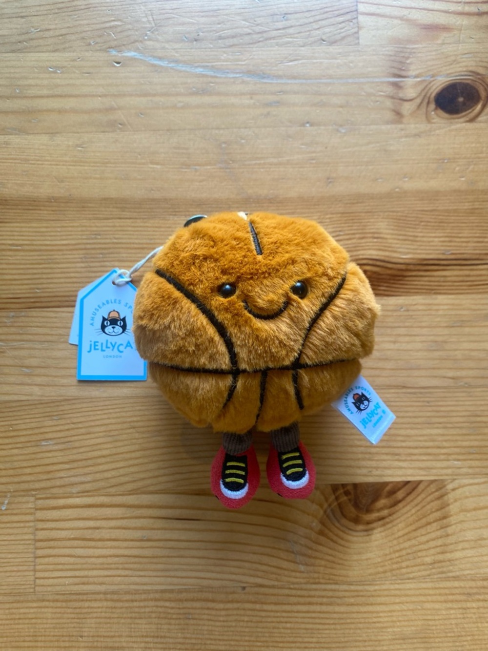 Jellycat Orange Plush Basketball Keychain with Red Sneakers